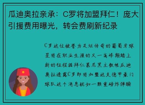 瓜迪奥拉亲承：C罗将加盟拜仁！庞大引援费用曝光，转会费刷新纪录